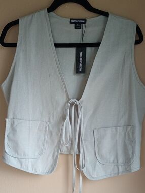 Pretty Little Thing Linen Blend Tye Sumer Vest Boho Beachy Size 8 New With Tags